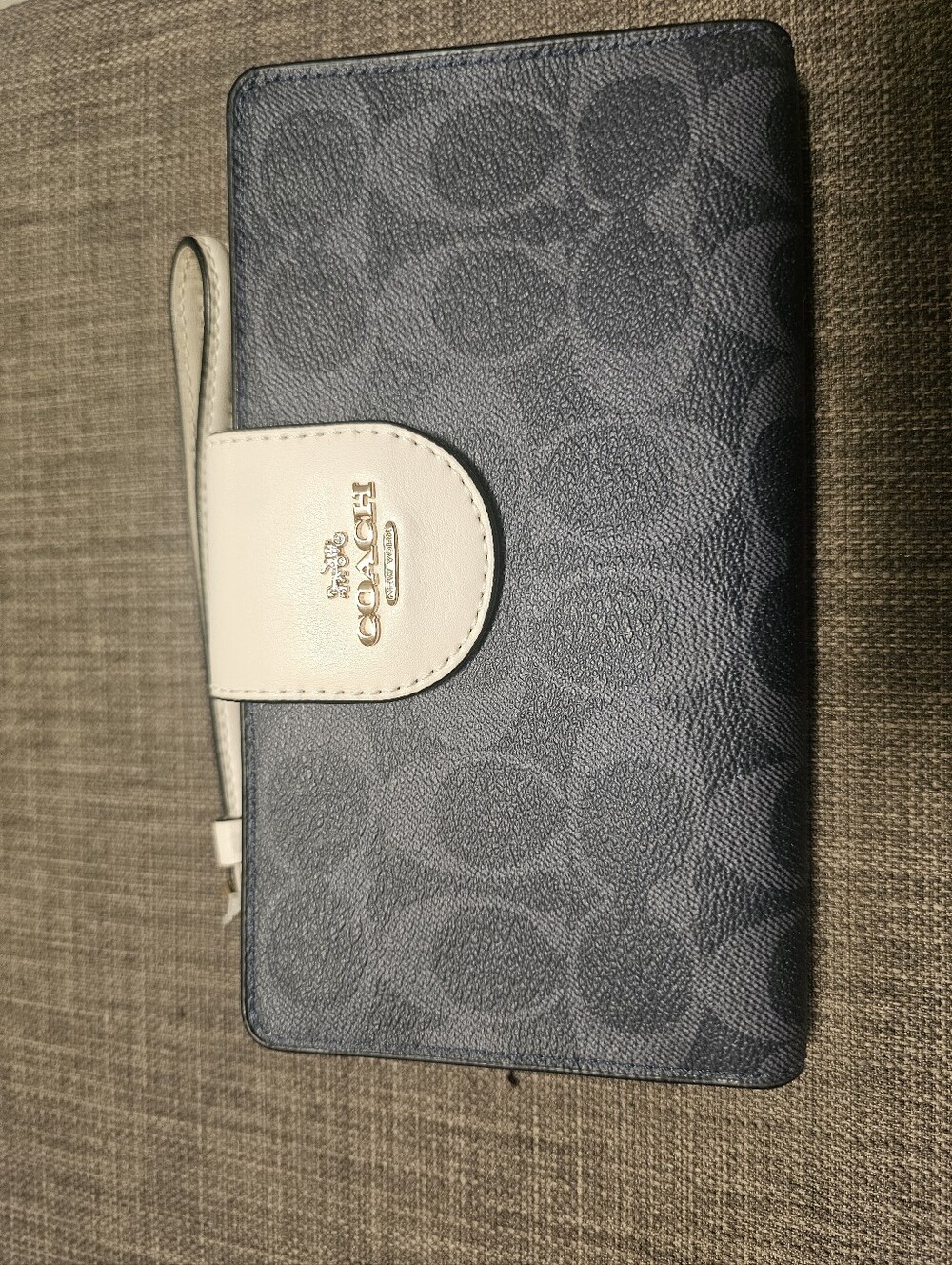 Coach Navy Signature Wristlet with Cream Tab